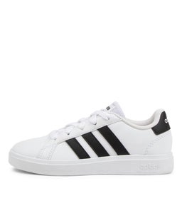 GRAND COURT 2.0 K JNR AD WHITE BLACK WHITE SMOOTH LEATHER