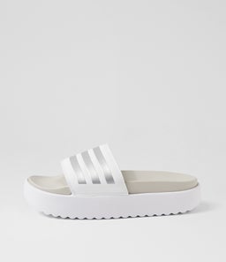 ADILETTE PLATFORM W AD WHITE METALLIC GREY SMOOTH