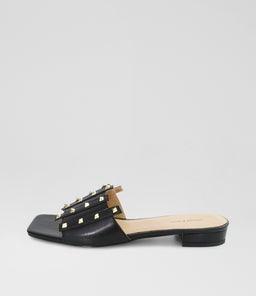 PYRAMID STUD SLIDE B2 BLACK LEATHER