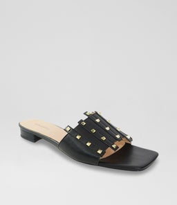 PYRAMID STUD SLIDE B2 BLACK LEATHER