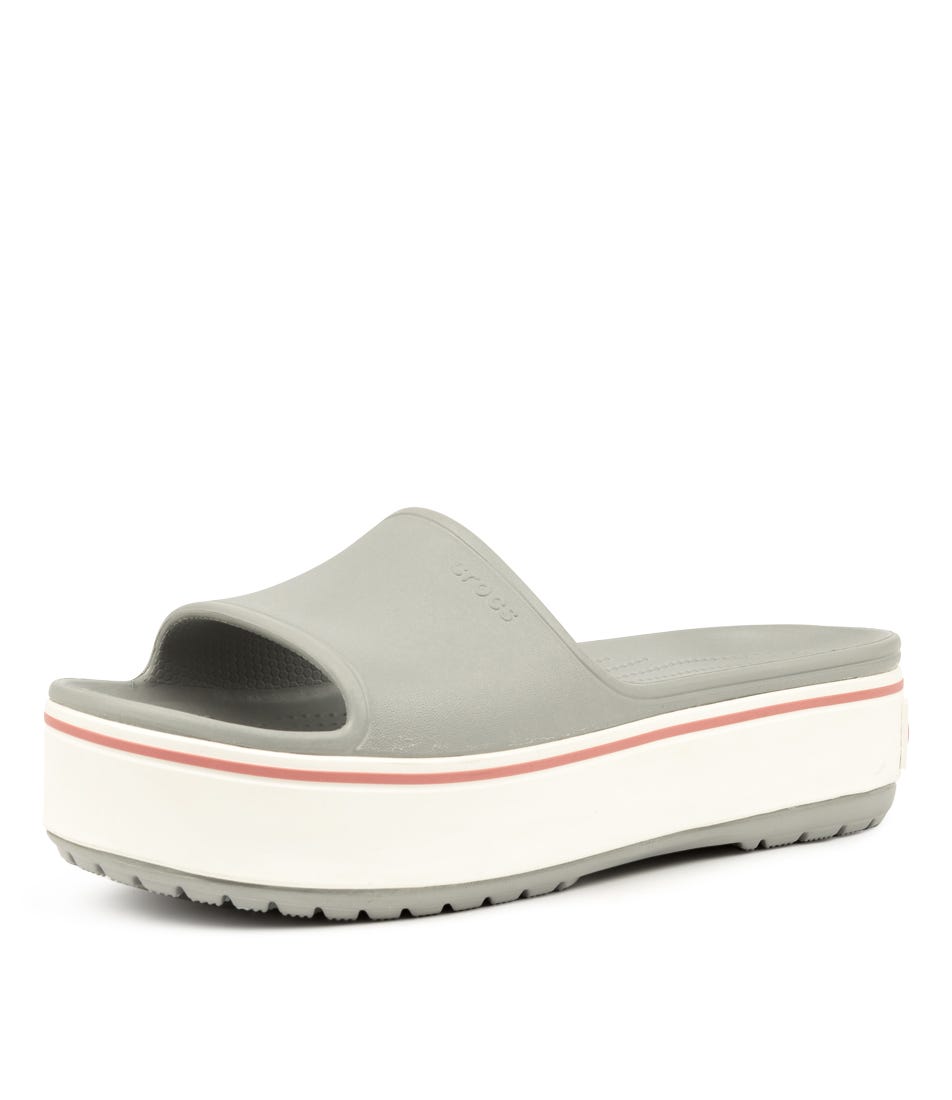 Crocband Platform Slide Light Grey Smooth by Crocs Shop Online at Styletread NZ