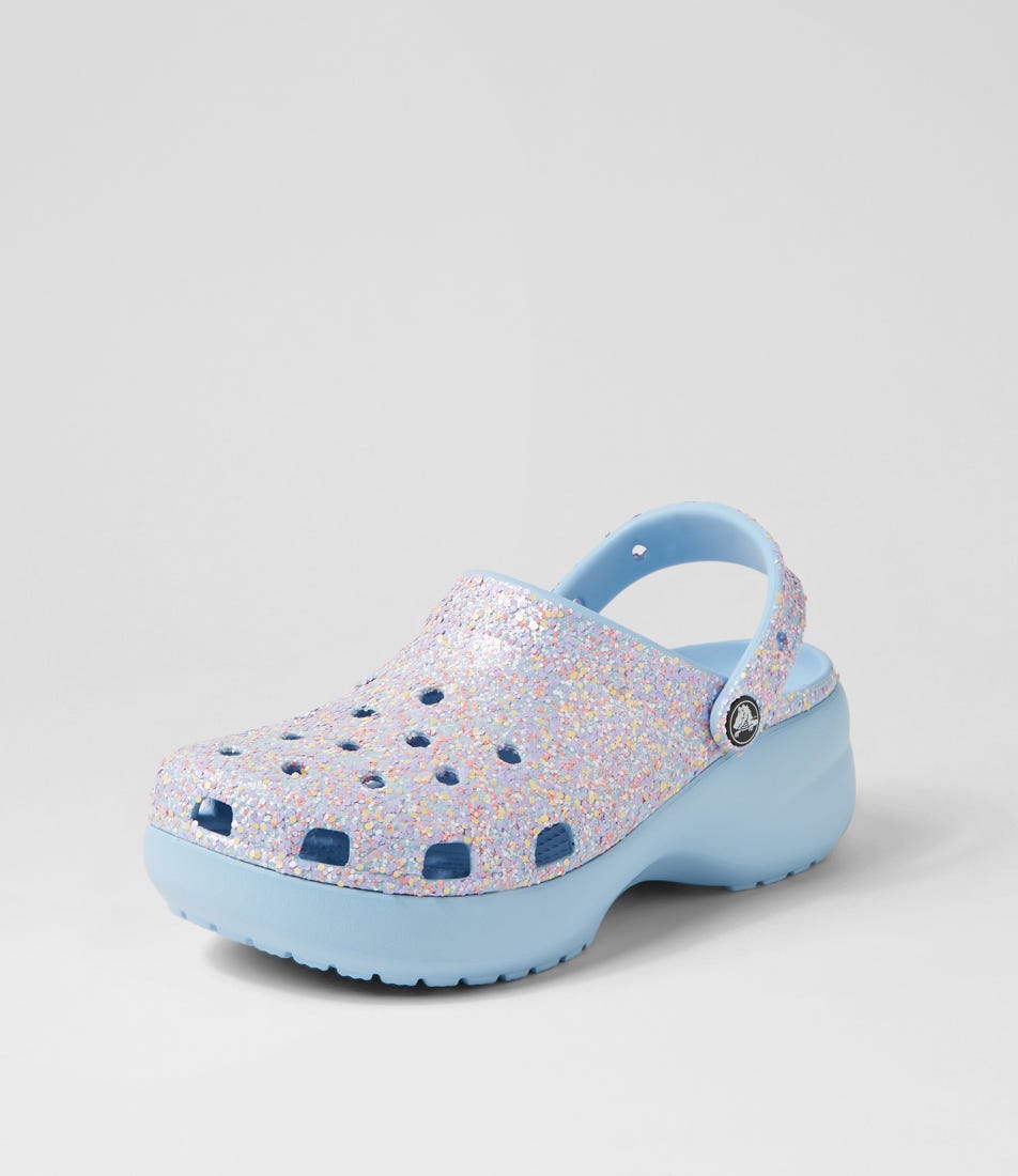 Blue platform crocs clearance