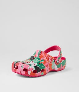 WOODCUT FLORAL CLOG JNR CC DRAGON FRUIT CROSLITE