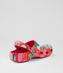 WOODCUT FLORAL CLOG JNR CC DRAGON FRUIT CROSLITE