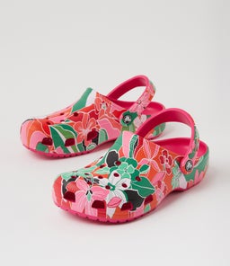 WOODCUT FLORAL CLOG JNR CC DRAGON FRUIT CROSLITE