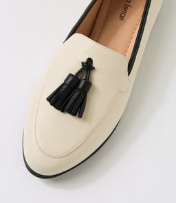 LORRAYNE DF CREAM BLACK LEATHER