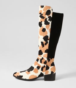 TETLEY BLACK&TAN BIG LEOPARD BLACK PONY STRETCH MICROSUEDE