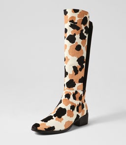 TETLEY BLACK&TAN BIG LEOPARD BLACK PONY STRETCH MICROSUEDE