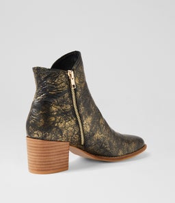 MOCKAS BLACK&GOLD METAL LEATHER
