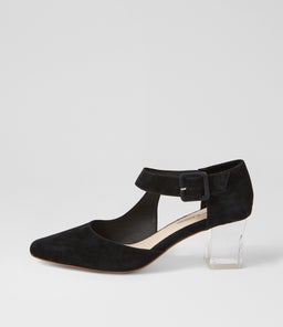 HAPPIE DJ BLACK CLEAR HEEL SUEDE