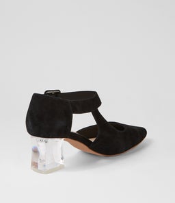 HAPPIE DJ BLACK CLEAR HEEL SUEDE