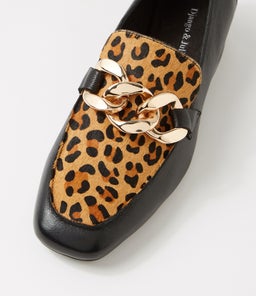 VIVANDY DJ BLACK TAN LEOPARD LEATHER PONY