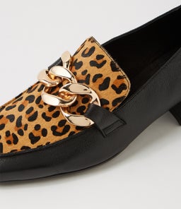 VIVANDY DJ BLACK TAN LEOPARD LEATHER PONY