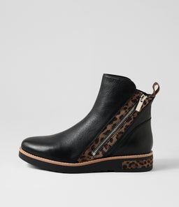 RHAIN DJ BLACK TAUPE LEOPARD LEATHER SUEDE