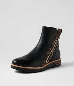 RHAIN DJ BLACK TAUPE LEOPARD LEATHER SUEDE
