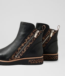 RHAIN DJ BLACK TAUPE LEOPARD LEATHER SUEDE
