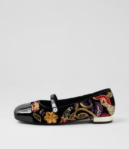 FYLING DJ BLACK BLACK EMBROIDERY PATENT VELVET