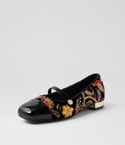 FYLING DJ BLACK BLACK EMBROIDERY PATENT VELVET