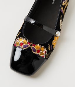 FYLING DJ BLACK BLACK EMBROIDERY PATENT VELVET