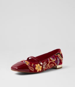 FYLING DJ RED RED EMBROIDERY PATENT VELVET