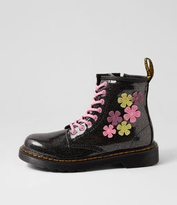 1460 JUNIOR BLACK GLITTER MAUVE PU