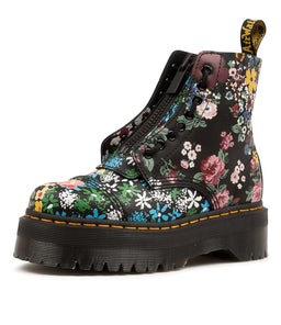 SINCLAIR JUNGLE BOOT DM BLACK FLORAL MASH UP LEATHER