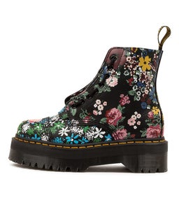 SINCLAIR JUNGLE BOOT DM BLACK FLORAL MASH UP LEATHER