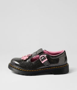 POLLEY MARY JANE JNR DM BLACK GLITTER MAUVE PU