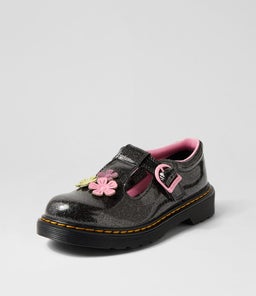 POLLEY MARY JANE JNR DM BLACK GLITTER MAUVE PU