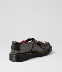 POLLEY MARY JANE JNR DM BLACK GLITTER MAUVE PU