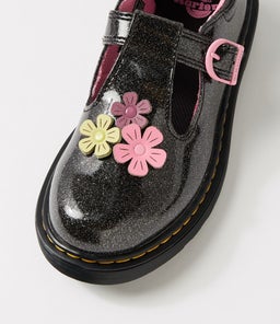 POLLEY MARY JANE JNR DM BLACK GLITTER MAUVE PU