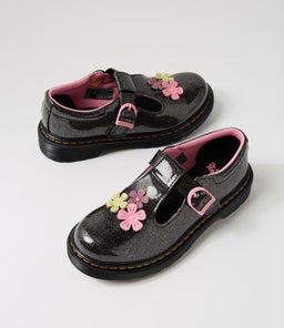 POLLEY MARY JANE JNR DM BLACK GLITTER MAUVE PU