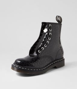 1460 JUNGLE 8 EYE BOOT DM BLACK FLOWER EMBOSSED PATENT LEATHER