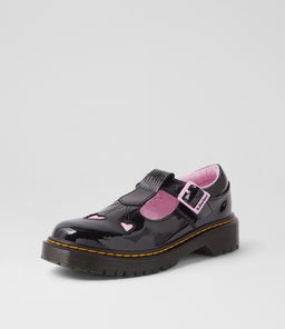 BEX HEART MJ JUNIORS DM BLACK PALE PINK PATENT LEATHER