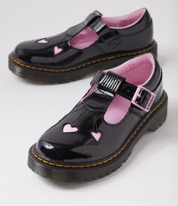 BEX HEART MJ JUNIORS DM BLACK PALE PINK PATENT LEATHER