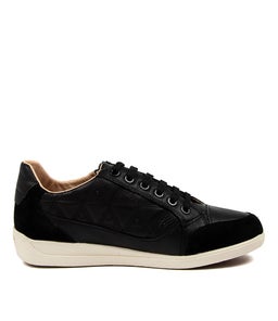 D MYRIA C LOW GE BLACK LEATHER SUEDE