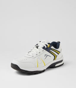 ENDURANCE JNR LACE LX WHITE NAVY YELLOW LEATHER