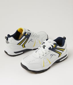 ENDURANCE JNR LACE LX WHITE NAVY YELLOW LEATHER