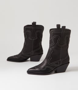 RIAVA MO BLACK WHITE STITCH LEATHER