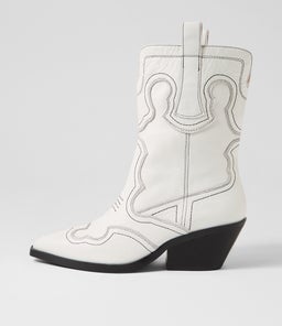 RIAVA MO WHITE BLACK STITCH LEATHER