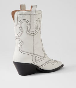 RIAVA MO WHITE BLACK STITCH LEATHER