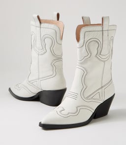 RIAVA MO WHITE BLACK STITCH LEATHER