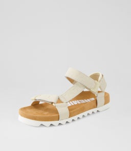 SANDAL TOOTH WEDGE RL BONE CROC LEATHER