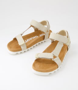 SANDAL TOOTH WEDGE RL BONE CROC LEATHER