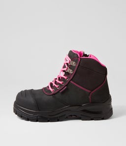 COMP TOE WORK BOOT SK BLACK PINK LEATHER MESH