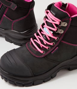 COMP TOE WORK BOOT SK BLACK PINK LEATHER MESH