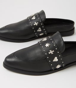 TUESDAY SLIDE BLACK SILVER LEATHER