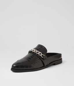 TUESDAY CHAIN SLIDE SS BLACK CROC SILVER LEATHER