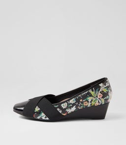 SANDFORD SU BLACK TEXTURE FLORAL PATENT LEATHER
