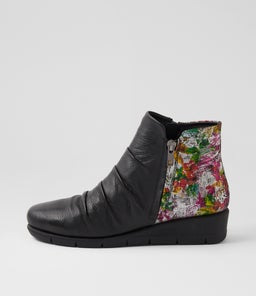 MAXIE SU BLACK BLACK PAINTED FLORAL LEATHER